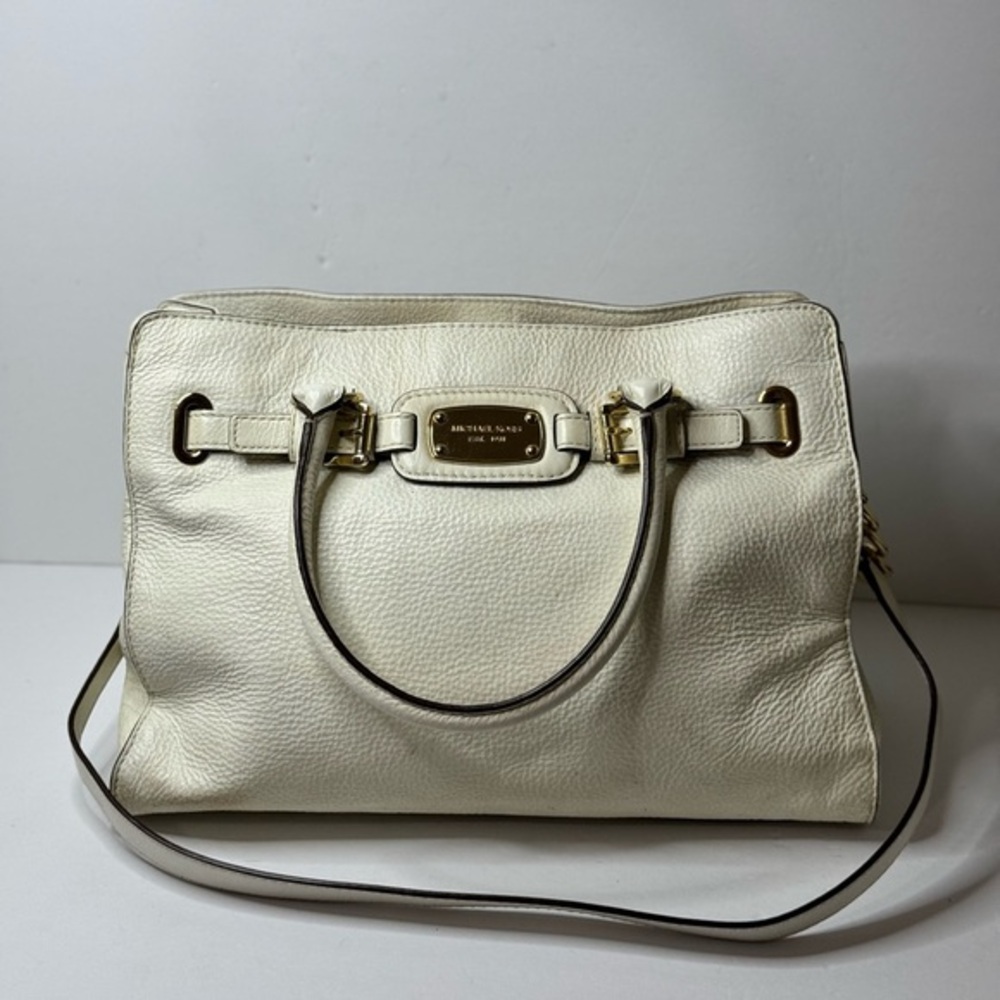 MICHAEL KORS Purse Large Cream/ Beige Pebbled Leather Hamilton Satchel Tote Bag